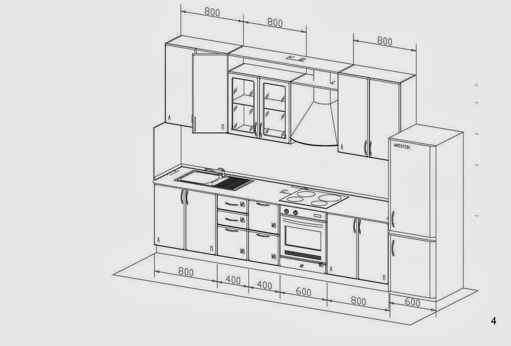 Проект прямой кухни с размерами