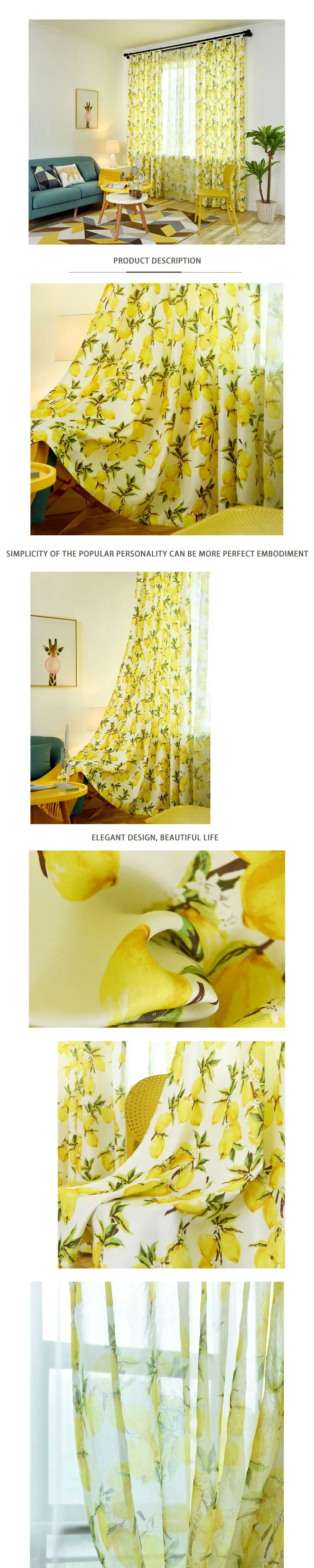 SZ111LOZUJOJU Lemon tree pattern curtains fresh fruit drops for bedroom living room windows simple bright design semi shade fabric (1)