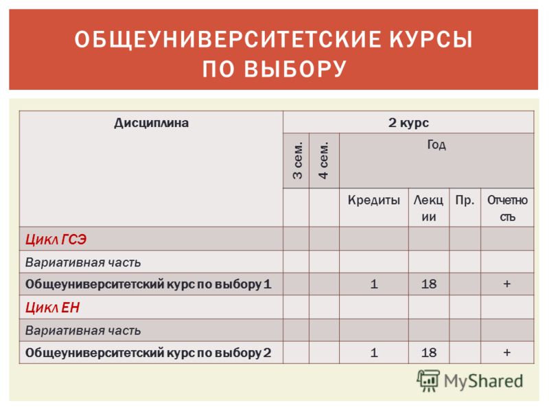 Дисциплины по выбору в вариативной части учебного плана