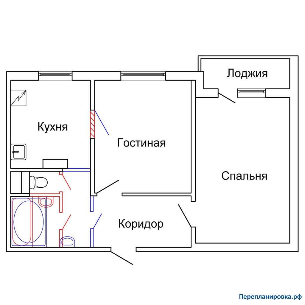 На рисунке обозначен план двухкомнатной квартиры