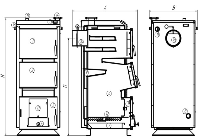 Чертеж котла длительного горения