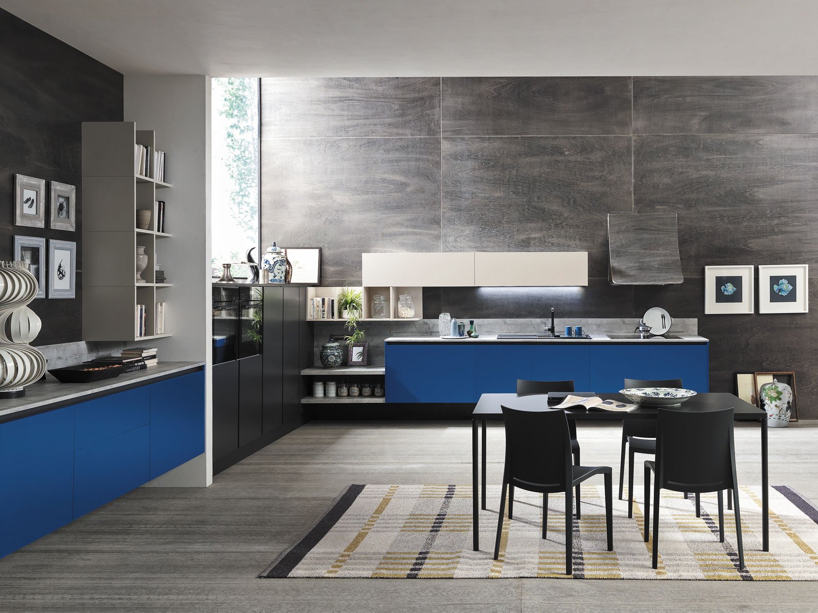 Кухня в сине серых тонах в современном стиле