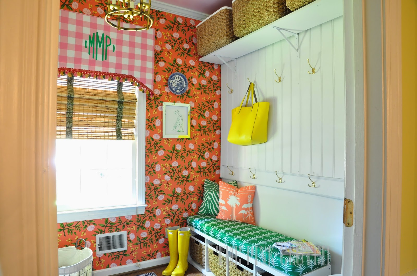 Technicolor orange laundry room wallpaper
