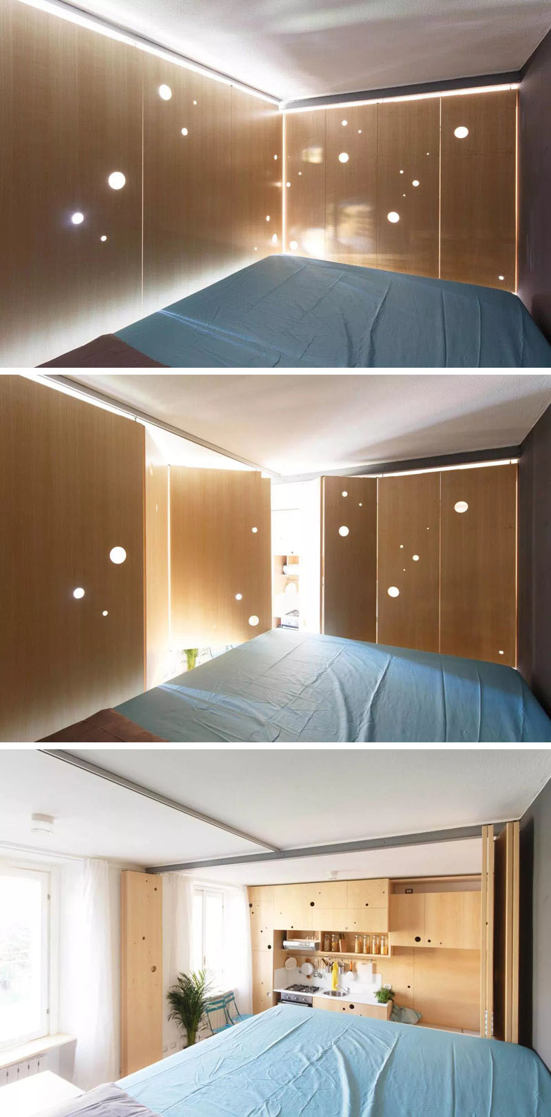 Small apartment in Milan opened and closed bedroom walls