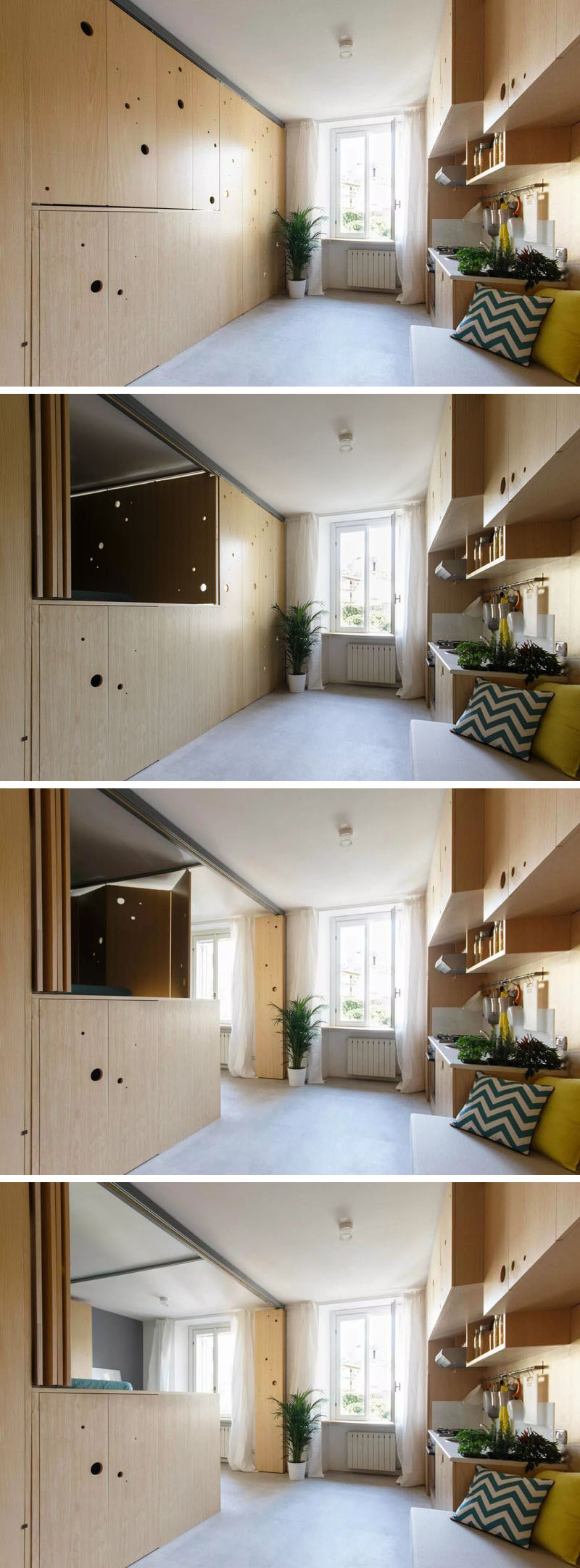 Small apartment in Milan opened and closed divider wall