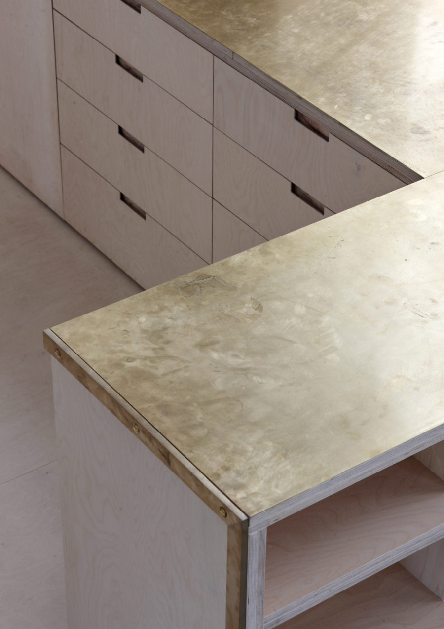 Golden brass kitchen worktop