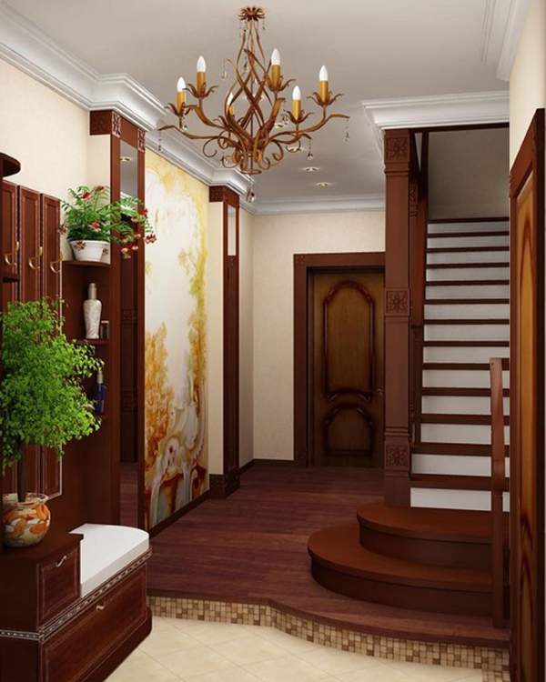 Дизайн небольшой прихожей в частном доме с лестницей на 2-й этаж