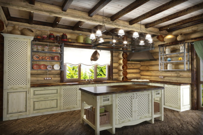кухня в деревенском стиле в интерьере дома