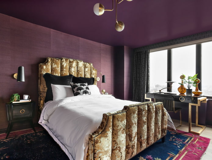 мебель в интерьере фиолетовой спальни