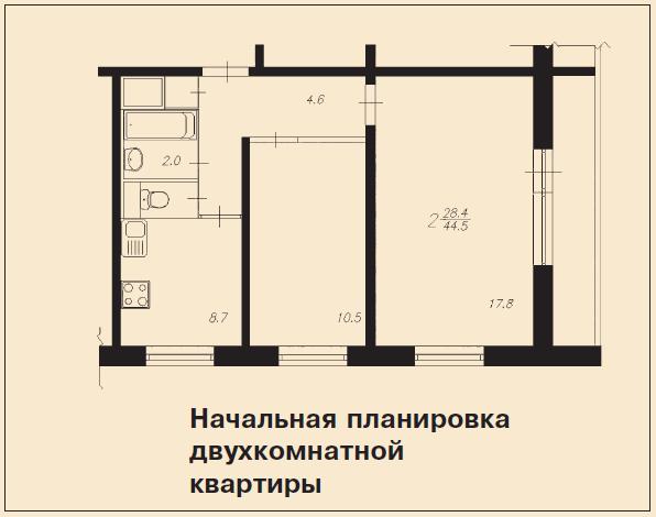 План 2 комнатной квартиры в панельном доме 9 этажей