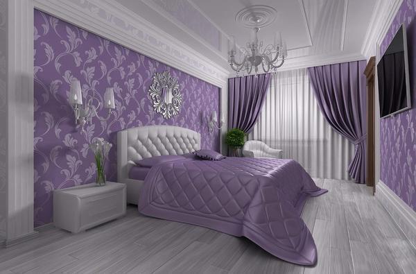 Перед тем как приступать к оформлению спальни в сиреневом цвете, следует заранее продумать интерьер комнаты до малейших деталей