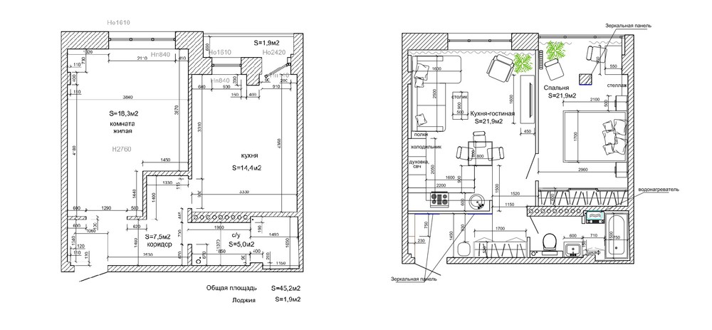 Интерьер маленькой квартиры в серых тонах - планировка
