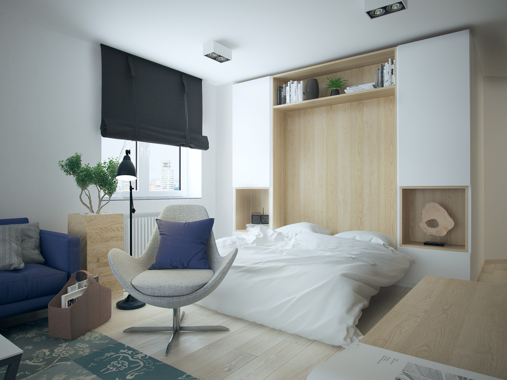 Интерьер маленькой квартиры в контрастных тонах - спальня