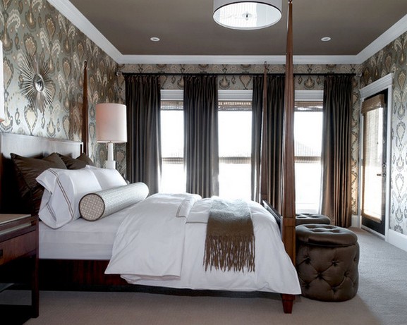 коричневые шторы в спальне в современном стиле дизайна