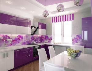 Кухня фиолетового цвета с белым