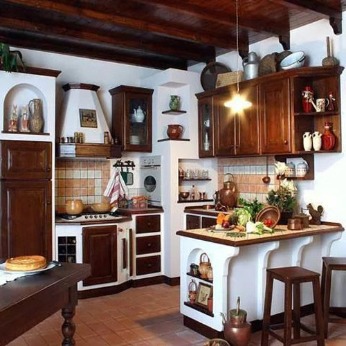 коричневая кухня в стиле кантри фото