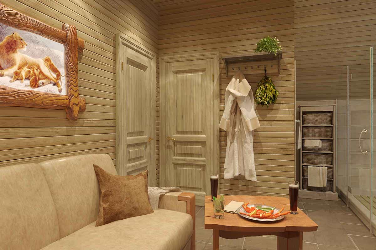 Дизайн комнаты для отдыха в бане