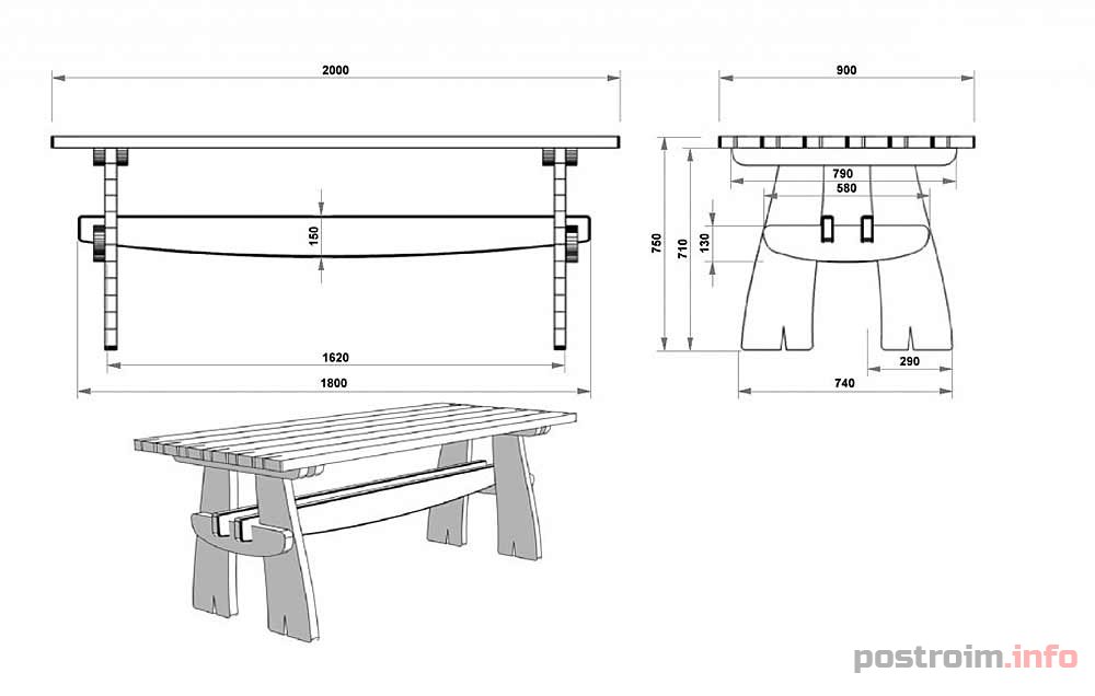 Чертеж раскладного стола лавки