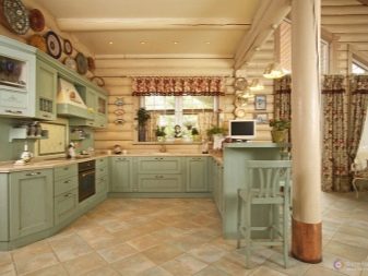Дизайн интерьера кухни в бревенчатом доме