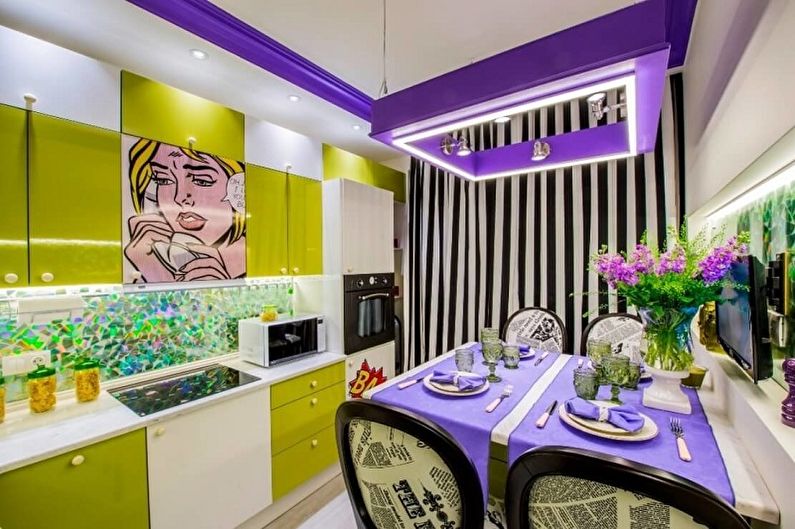 Фиолетовая кухня в стиле поп-арт - Дизайн интерьера