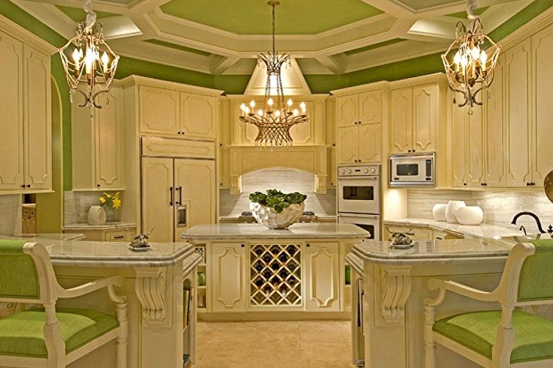 Бело-зеленая кухня в классическом стиле - Дизайн интерьера