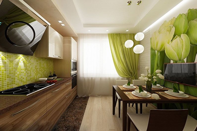 Бело-зеленая кухня в эко-стиле - Дизайн интерьера