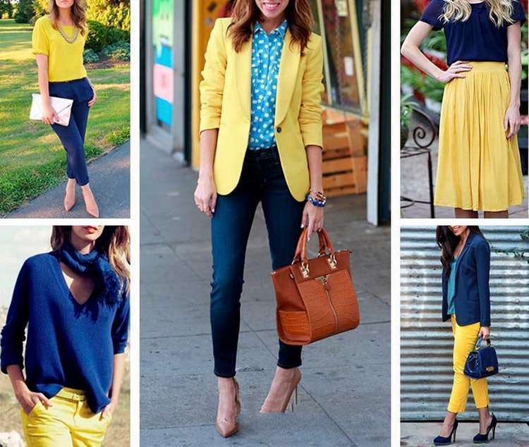 Сочетание цветов в одежде для женщин желтый с голубым