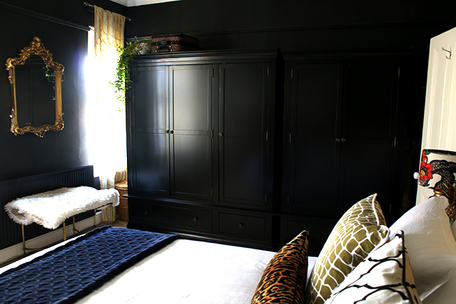 black freestanding wardrobe from Very in black bedroom - see more at www.swoonworthy.co.uk